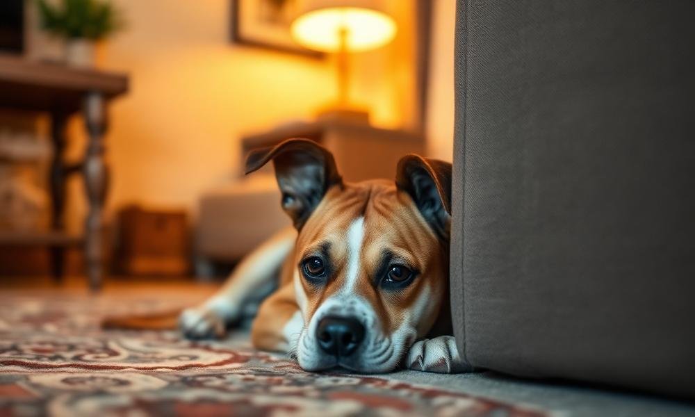 why dog hiding under furniture - home environment