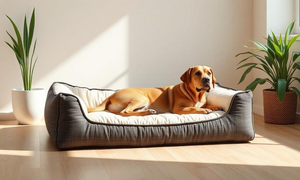 New supportive dog bed placed neatly in a bright room