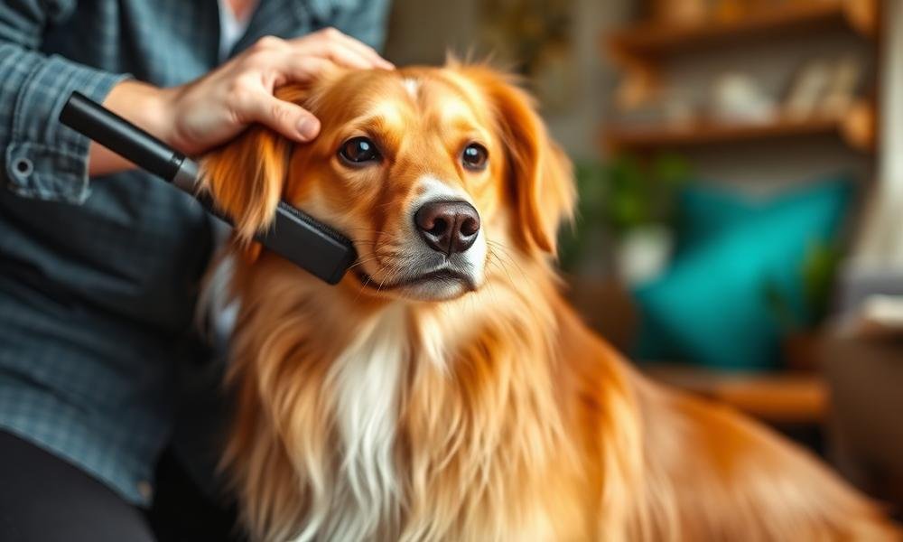 brushing dog with healthy shiny coat