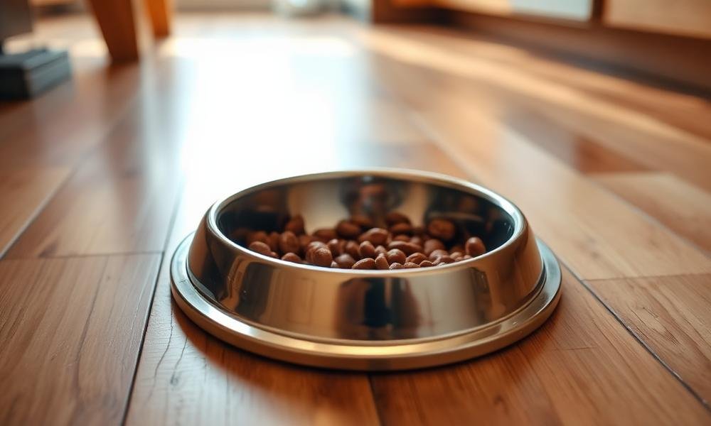 dog ignoring food bowl