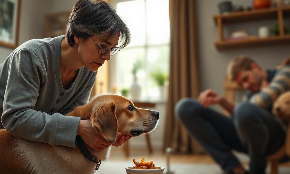 owner checking dog not eating